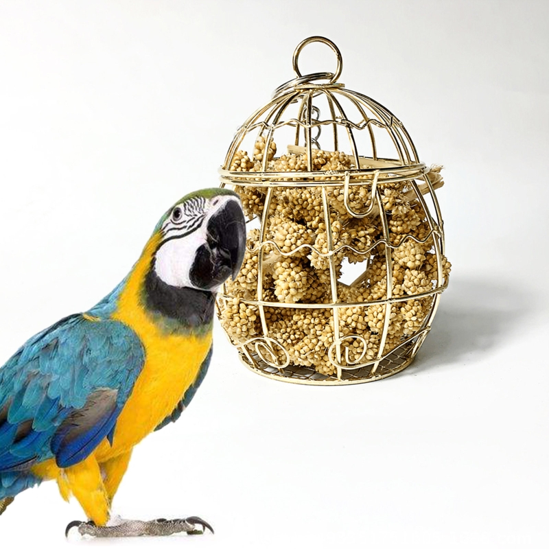 Bird Shredder Toys Stainless Steel Cage Feeder Foraging Parrot Millet Container Dropshipping