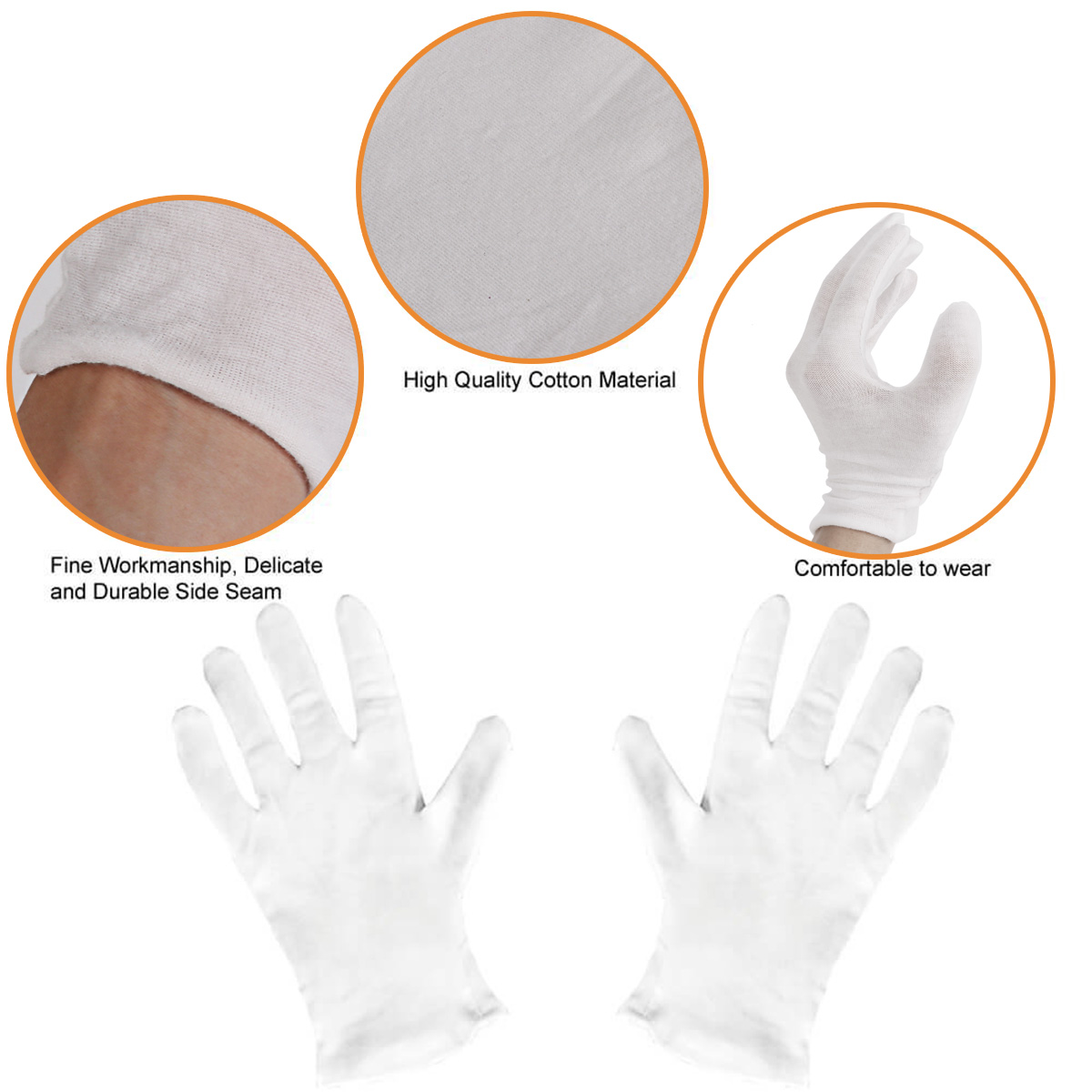 12 Pairs White Thin Reusable Elastic Soft Cotton Gloves Dry Hands Moisturizing Cosmetic Hand Spa Coin Jewelry Inspection Glove