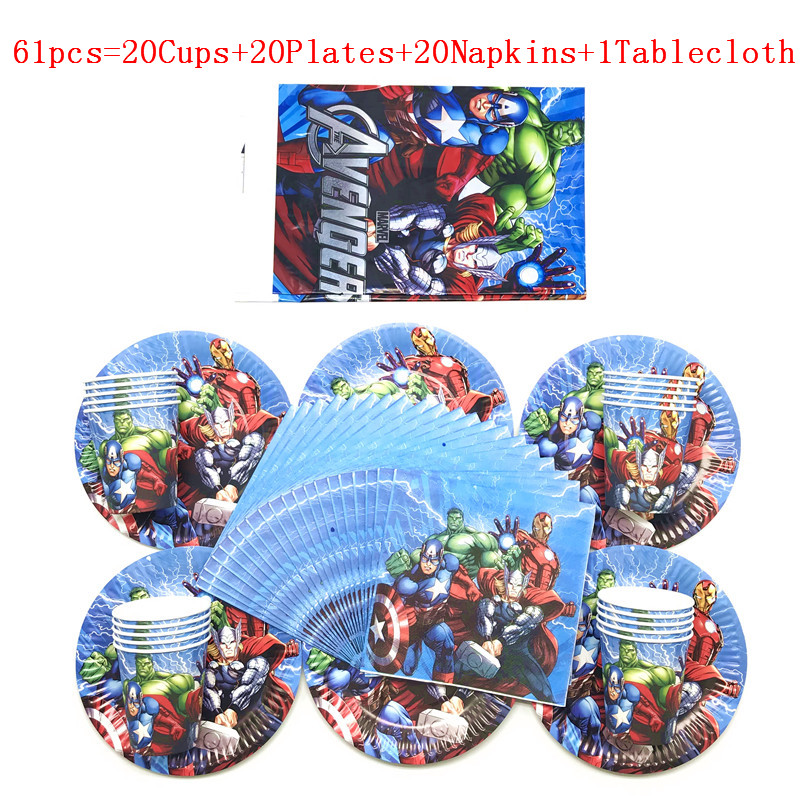 61/41pcs Superhero Theme Kids Birthday Plates Cups Napkin Party Decoration Set Party Supplies Baby Birthday Event Party Supplies