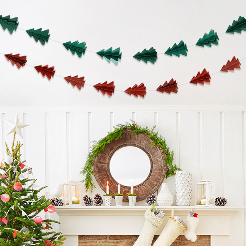 Christmas Tree Banner Garland Decorations Twinkle Glitter Bunting Banner Sparkling Tree Hanging Decor