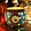 Mosaic Glass Candlestick Home Candlelight Dinner Round Candle Holders Ornament Romantic Wedding Decoration Valentines Day Gift