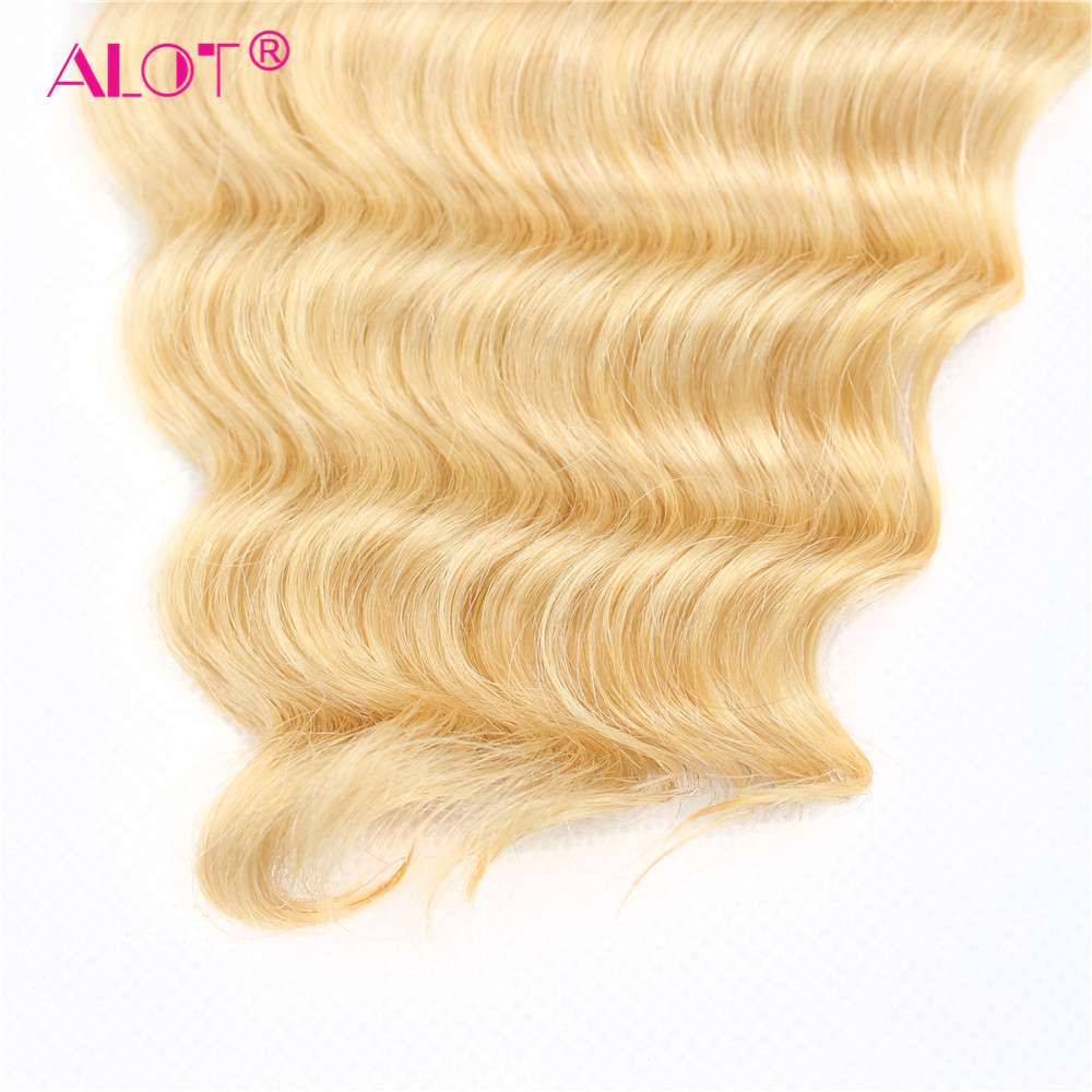 Malaysian Deep Wave Blonde Bundles With Closure Remy 613 Hair Weave Bundles With 4*4 Closure 100% Human Hair Extensions Alot