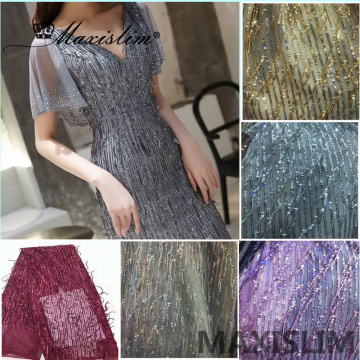 3mm Tassel Sequin Fabric Embroidered Lace Multicolor Tulle Fabrics DIY Accessories Sewing Striped Evening Dress 5Yards/Lot