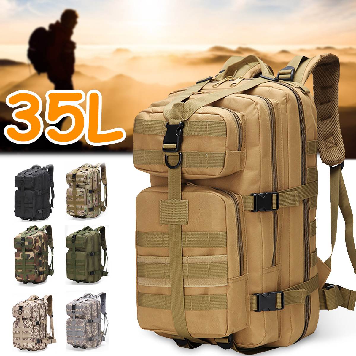 Outdoor Backpacks Tactical Backpack Military Rucksack Bag Mens Women 35L Army Bagpack Sports 3P Tactics Waterproof Bags Packs