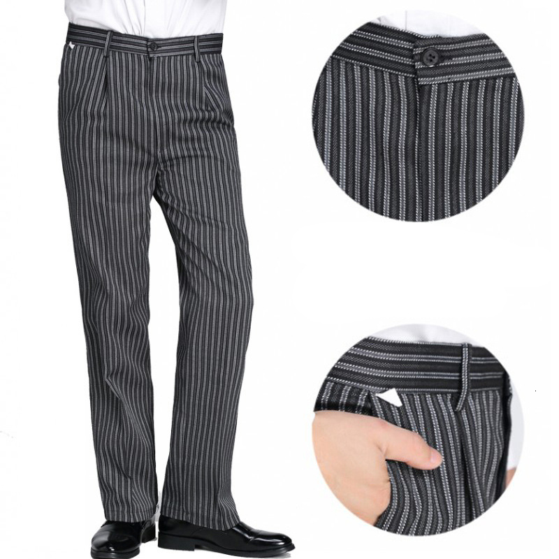 Men Chef Food Service Loose Trousers Striped Kitchen Work Wear Restaurant Uniform Male Wide Leg Business Cook Pants Maxi Bottoms