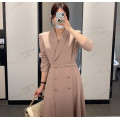 JSXDHK Office Ladies Chic Turn Down Collar Trench Coats Elegant Autumn Women Double-breasted Pink Long Windbreaker With Belt