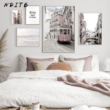 Street Bus Architecture Cityscape Wall Art Painting Travel Landscape Canvas Poster and Print Modern Picture Living Room Decor