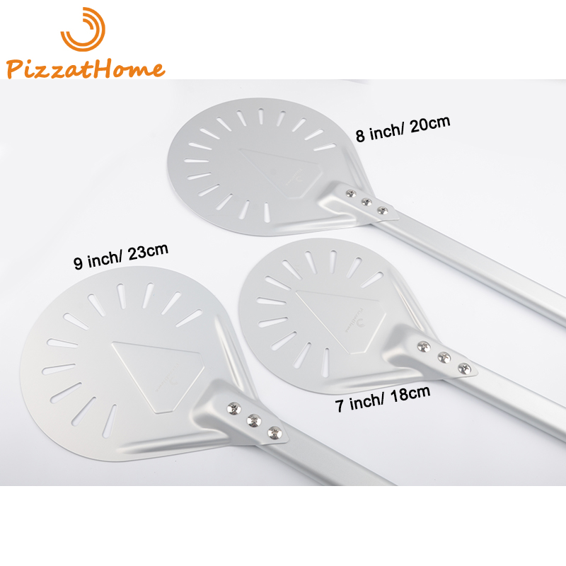 PizzAtHome Long Handle 7/ 8/ 9 Inch Perforated Pizza Turning Peel Pizza Shovel Aluminum Pizza Peel Paddle Small Pizza Tool