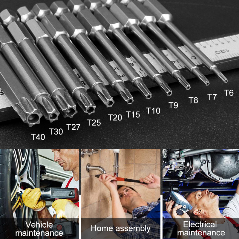 BROPPE 11pcs/set 75mm Torx Hex Tri-Wing Spanner Cross-head Bits Bits Set Sturdy Chrome Vanadium Steel Screwdriver Bit Head Set