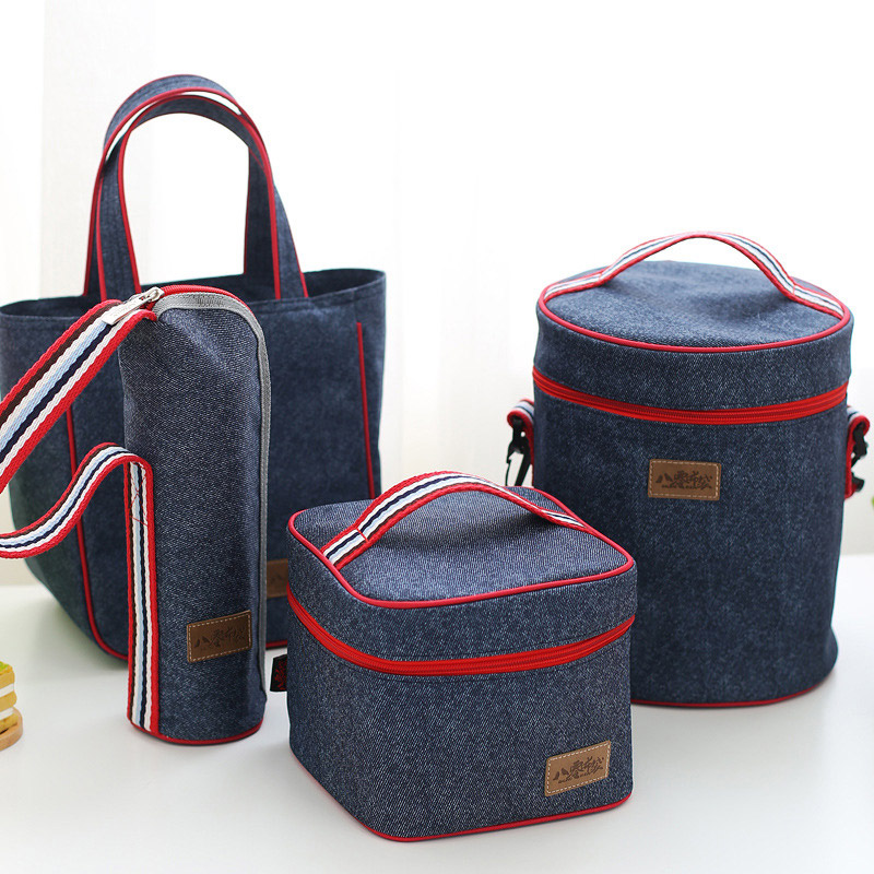 Hot Denim Lunch Bag Kid Bento Box Insulated Pack Picnic Drink Food Thermal Ice Cooler Leisure Accessories Supplies Product Stuff