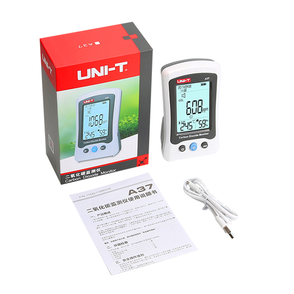 UNI-T A37 Carbon Dioxide Monitor CO2 Meter Rechargeable Battery High Accuracy Air Quality Monitor for Gas Analyzer