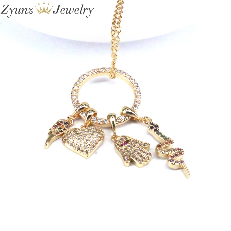 5PCS, New Sparking Micro Pave Drop Chocker CZ Charms Link Chain thin cz Stone Pendant Necklace Women Jewelry