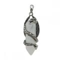 Gemstone Double Hexagonal Prism Wrapped Silver Dragon Stone Pendant Vintage Crystal Dragon Charm Pendants for Diy Jewelry Making