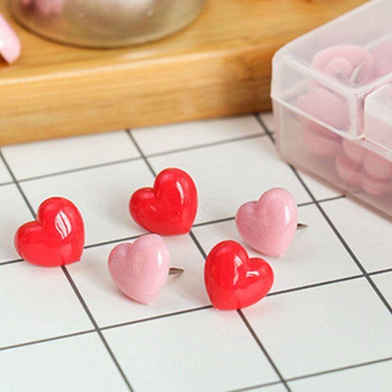 50 PCS Heart Push Pins, Red Bulletin Boards Thumb Tacks, Pink Cute Wall Tacks Decorative for Cork Board Home and Office