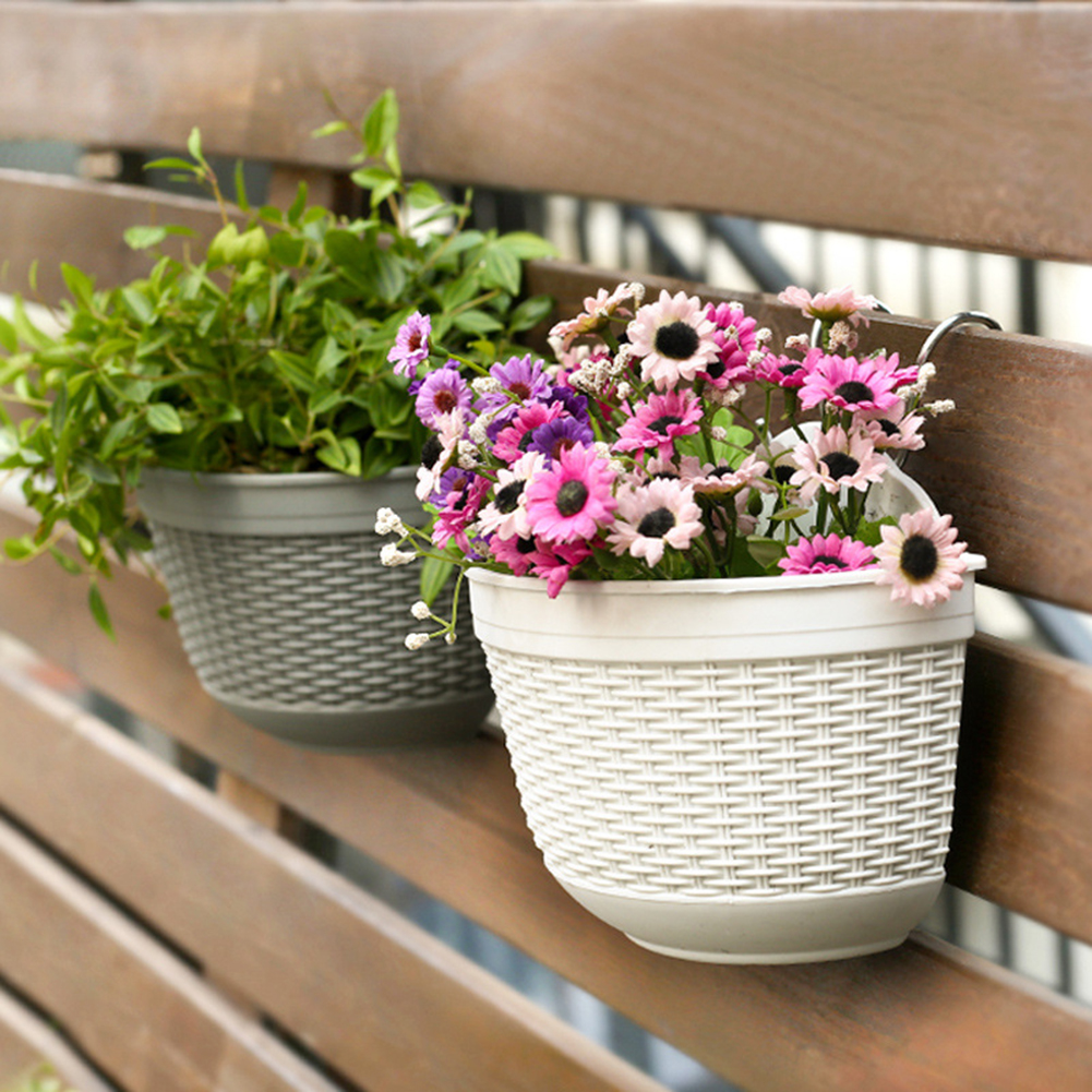 Imitation Rattan Wicker Wall Hanging Flower Pot Basket Balcony Garden Planter Hanging Baskets