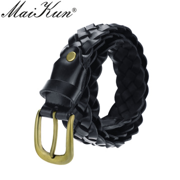 Maikun Genuine Leather Women Belt Knitted Pin Buckle for Dress Jeans