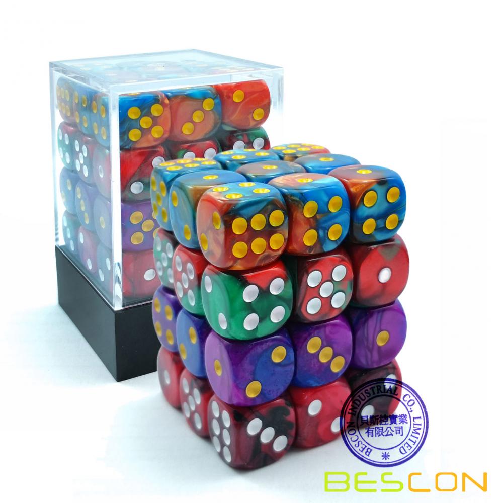 Bescon D6 12mm 36pcs Set, 12mm Six Sided Die (36) Block of Dice, Assorted Gemini Colors of Jungle