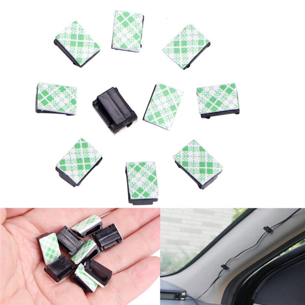 eCos 10Pcs Car Self-adhesive Wires Fixed Clips Data Cord Tie Cable Mount