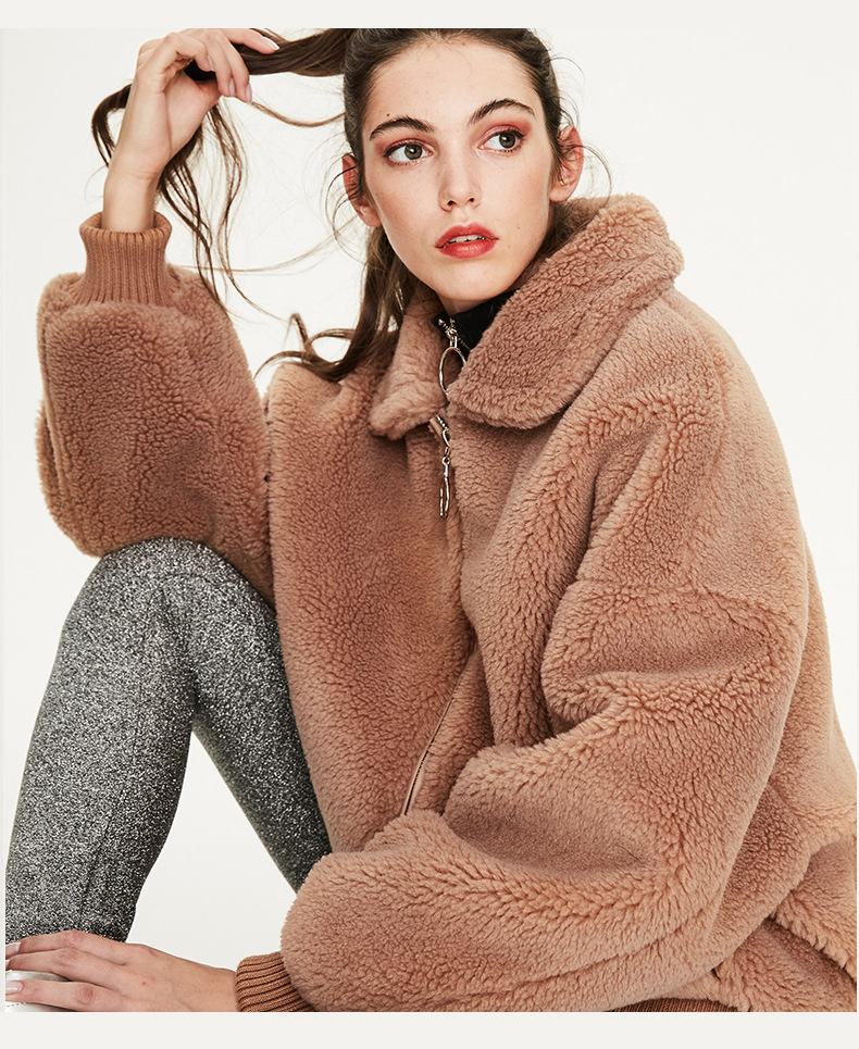Ladies Zipper Drop Shoulder Sherpa Jacket