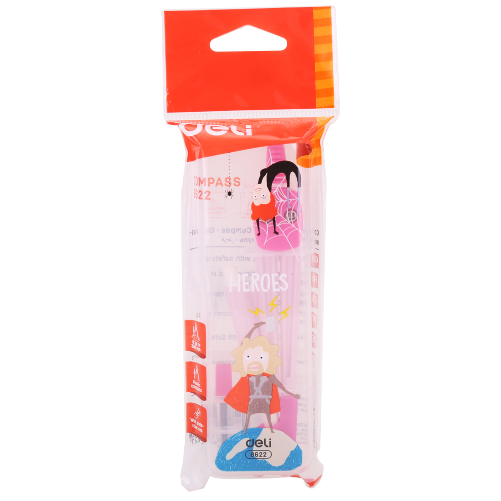 Deli E8622 School Compass Plastic Compass W/Pencil Pink Blue