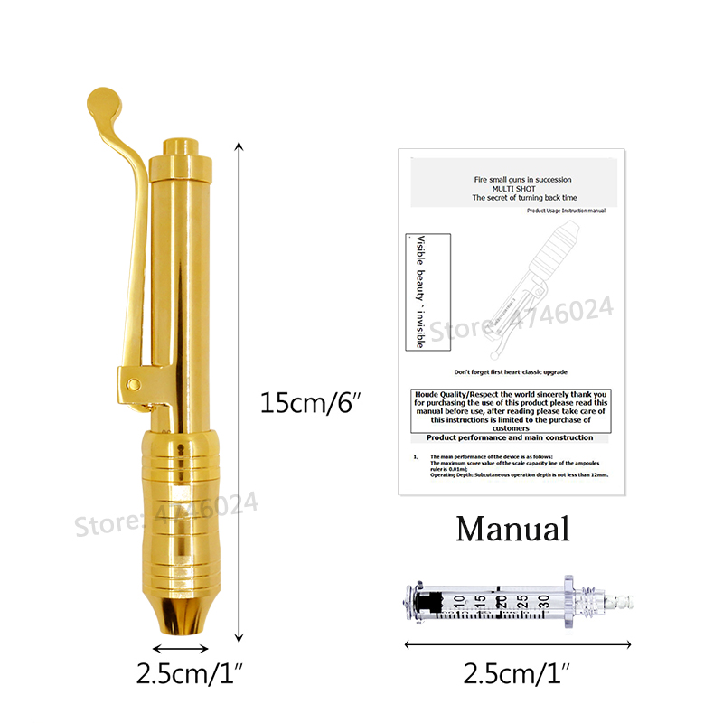 No Needle Noninvasive 0.3ml syringe needle golden Hyaluron Pen for Lips Filler Injector Anti Wrinkle Lips Lift Wrinkle Removal