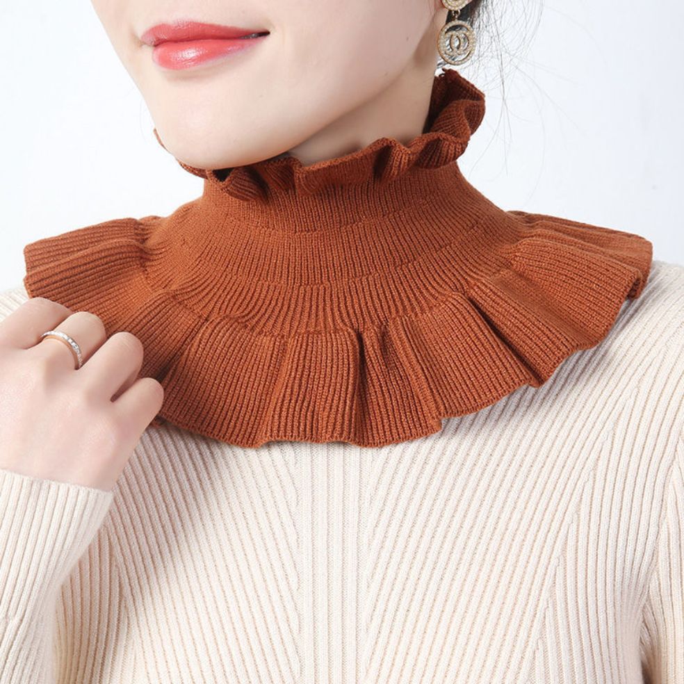 High Elasticity Neck Protector Warm Pure Color Knitted Wool Ruffled Hedging Elastic Unisex Autumn Winter Riding Windproof B50
