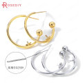 (35931)6PCS 30x29MM 24K Gold Color Brass with Half Pin Round Earrings Loop Stud Earrings High Quality Diy Jewelry Accessories