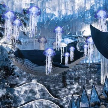 Wedding-themed colored glowing jellyfish chandelier