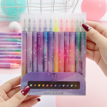 Colorful Sky Double-head Highlighter Pen for Painted Decorative 12Pcs Set Art Marker Pen Kawaii constellations Pens for Drawing