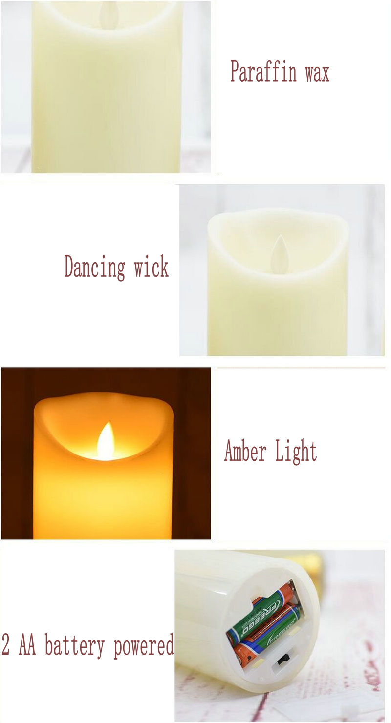 set of 4 Pillar LED Candle Light Remote controlled paraffin Wax Dancing Moving wick Wedding Home party Dia.8CM-(H)10/12/15/18CM