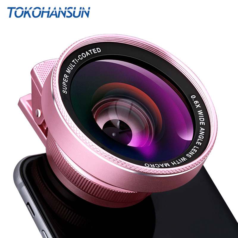 TOKOHANSUN Mobile Phone Lens 4k HD 0.6x Wide Angle + 15x Macro Lens for IPhone X 8 Huawei Smartphone No Distortion dropshipping