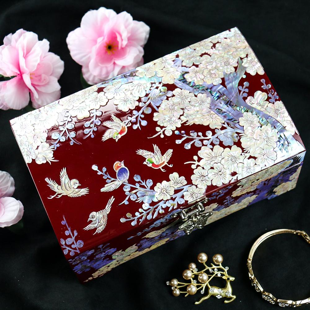 Hand Made Pear Abalone Shell-linlaid Mosaic Jewelry Box Storage Lacquerware Lacquer Arts with Lock 18.5 x 11.3 x 8.5cm Wedding G