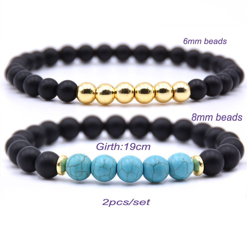 2Pcs 8MM Natural Healing Stone Bracelets for Men Women steel ball Beaded Bracelets Elastic