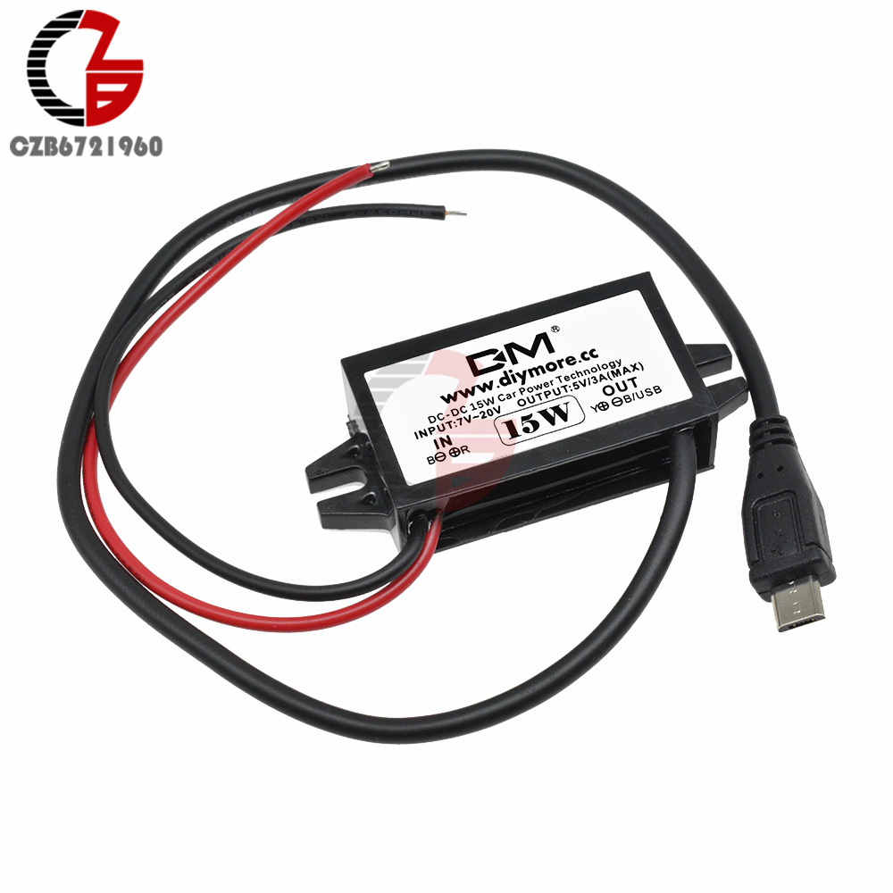 DC-DC 12V to 5V Step Down Power Converter Adapter Inverter Micro USB 3A 15W Over Voltage Heat Short Circuit Protection for Car