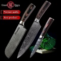 Grandsharp Chef Kitchen Knives Damascus Pattern German Stainless Steel Paring Santoku Nakiri Cleaver Cooking Professional Tools