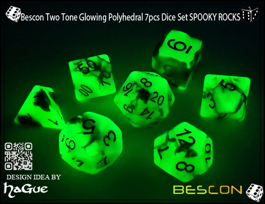 Bescon Two Tone Glowing Polyhedral 7pcs Dice Set SPOOKY ROCKS-4