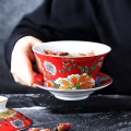 Tea Bowl Saucer Lid Set Tea Tureen Ceramic Gaiwan 300ml Jingdezhen Teaware Mast Cup Drinkware Container Tea Cup Decor Crafts