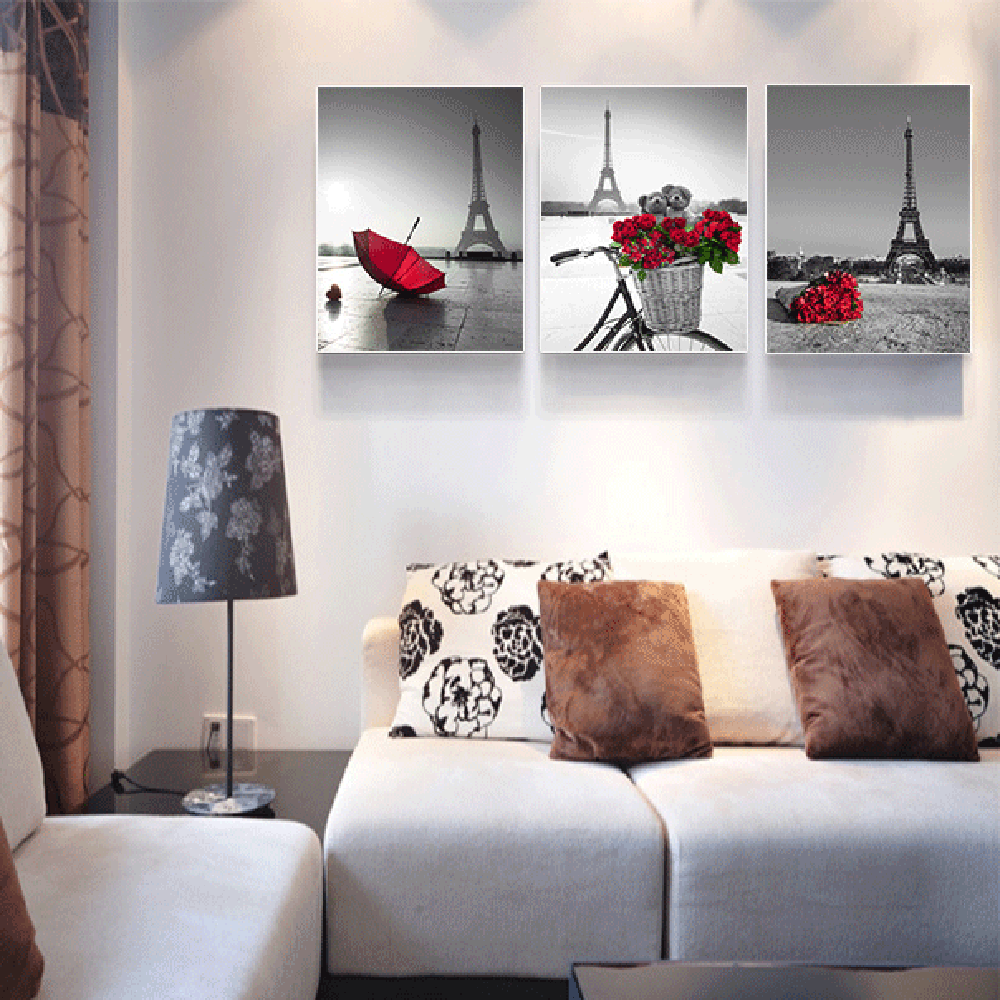 Paris Eiffel Tower Red Rose Flower Landscape Posters and Prints Wall Art Canvas Painting Black White Picture Modern Home Decor