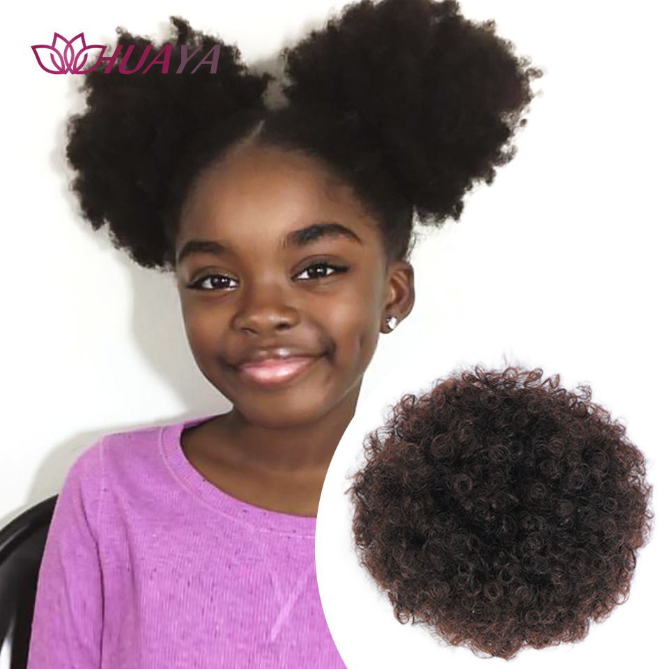 HUAYA Afro kinky Cruly Hair Bun Chignon Soft Fried Head Elastic Hair Synthetic Puff Drawstring Bun Accessories for Black Woman