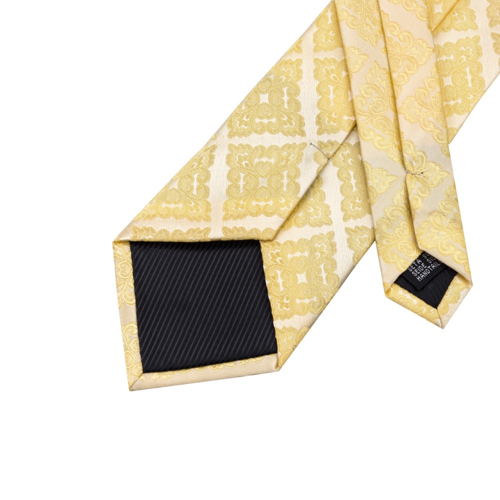 SN-1036 Yellow Floral Tie Hanky Cufflinks Set Men's 100% Silk Gold Ties for men Formal Male Necktie Wedding Party Groom Corbatas