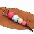 1pc DIY Handmade Key Chains Hand Painted Leather And Wooden Bead Keyring Key Fob Gift For Women
