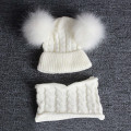 2PCS Kid Winter Hats Baby Girls Boys Knitting Wool Hemming Keep Warm Winter Hairball Cap Hat +Scarf Set for 1-6 Years Kids M800#