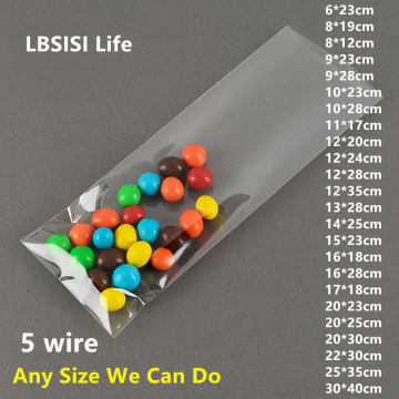 LBSISI Life 100pcs Transparent Plastic Bag For Candy Cookie Bread Food Chocolate Bean Clear Top Open Pen Gift Packaging Bags