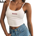 Kliou 2017 Women's Fashion New Strappy Embroidery Letter Tank Tops Bustier Vest Crop Top Bralette Women Sexy Casual Clothes