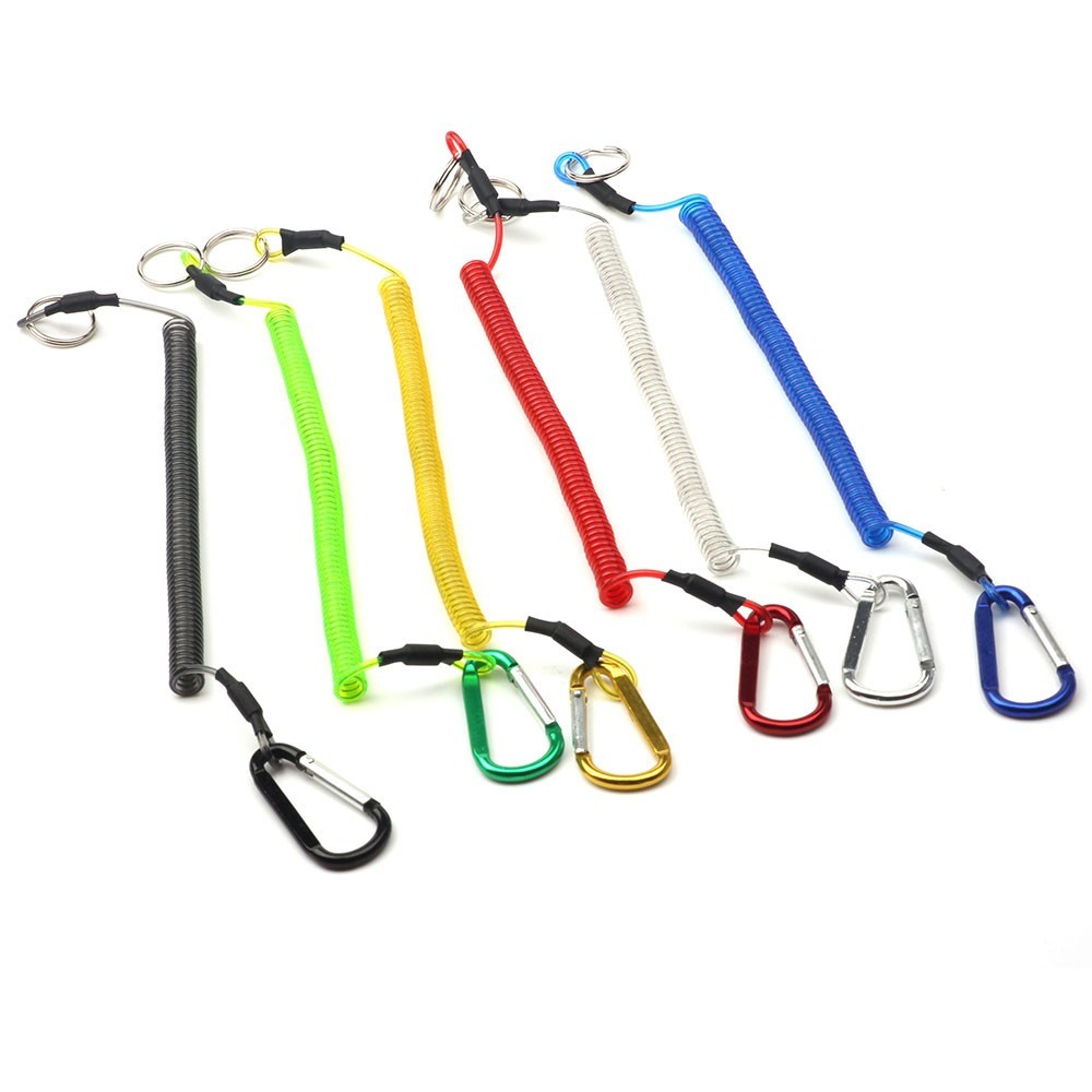 Wire Fishing Lanyards Boating Ropes 6 Colors Camping Coiled Retention String Fishing Rope Camping Carabiner Secure Lock Tackle