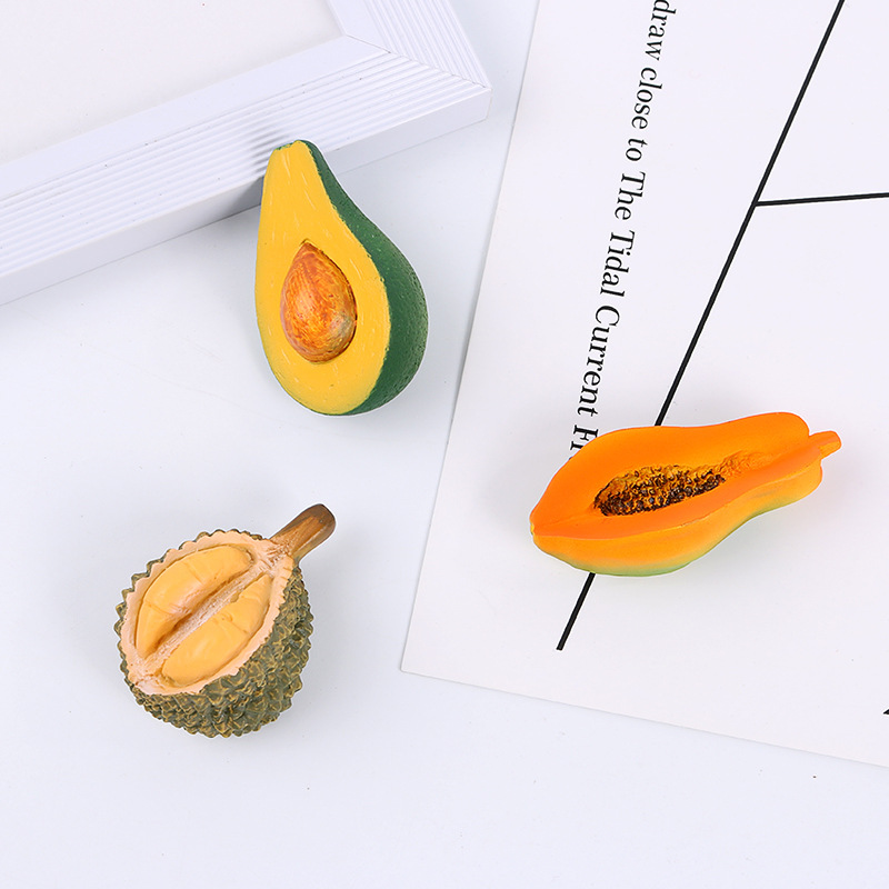 1Pc 3D Simulation Fruit Miniature Durian Avocado Papaya Mini Resin Craft Cabochon Flatback Fridge Sticker Accessories DIY Decor