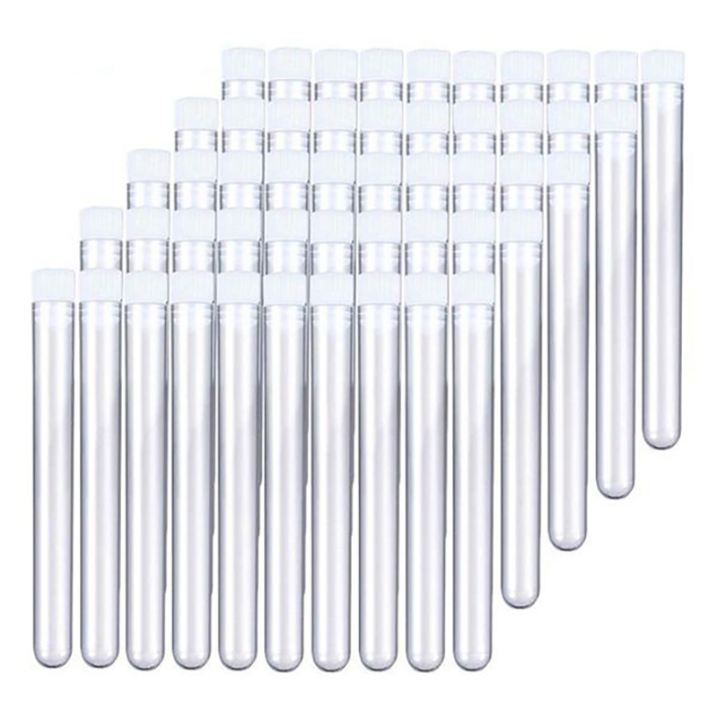 200Pcs 12X100mm Lab Clear Plastic Test Tube with Cap U-Shaped Bottom Long Transparent Test Tube Lab Experiment Supplies