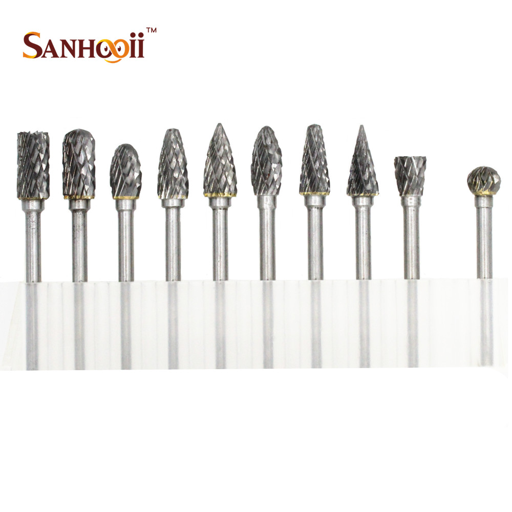 10in1 Type A-N Tungsten Steel 3mm Shank Carbide Tungsten Engraving Bit Burr Cutter Polishing Up to 85 Hardness for Rotary Tools
