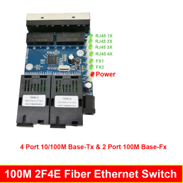 Fast Erhetnet 6 PCS 2F4E 10/100M Ethernet Switch 2 Fiber Port SC 25KM 4 UTP RJ45 Fiber Optical Switch PCBA Board