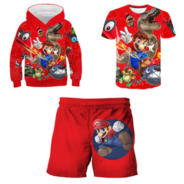Boys Clothes Set Mario Bros Kids Sweatshirt Hoodie+T-shirt+Pants 3 pieces Outfits Suit Children Clothing For Teen Costume 4-14Ys